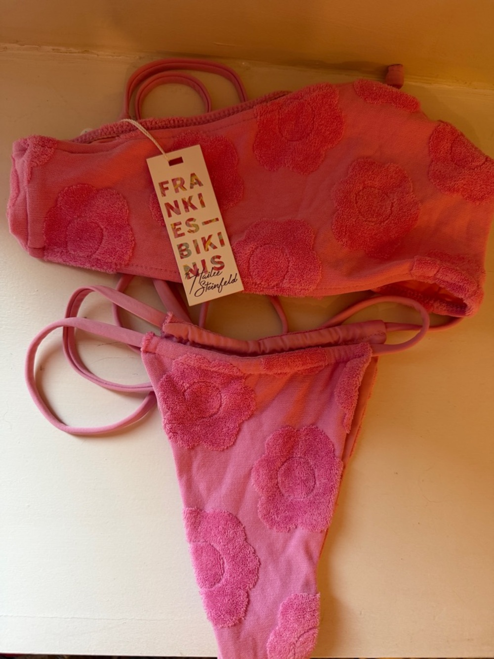 Frankies Bikinis Pink Floral Terry String Bikini